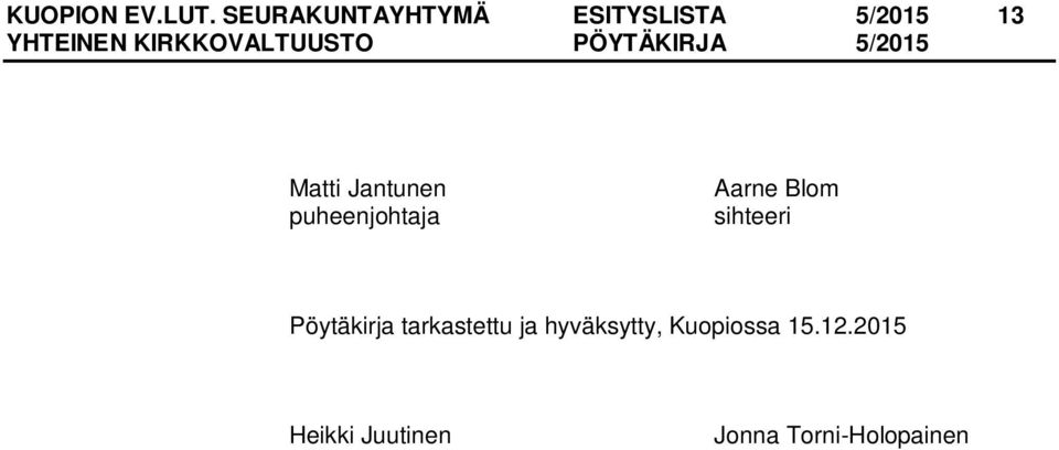 Jantunen puheenjohtaja Aarne Blom sihteeri