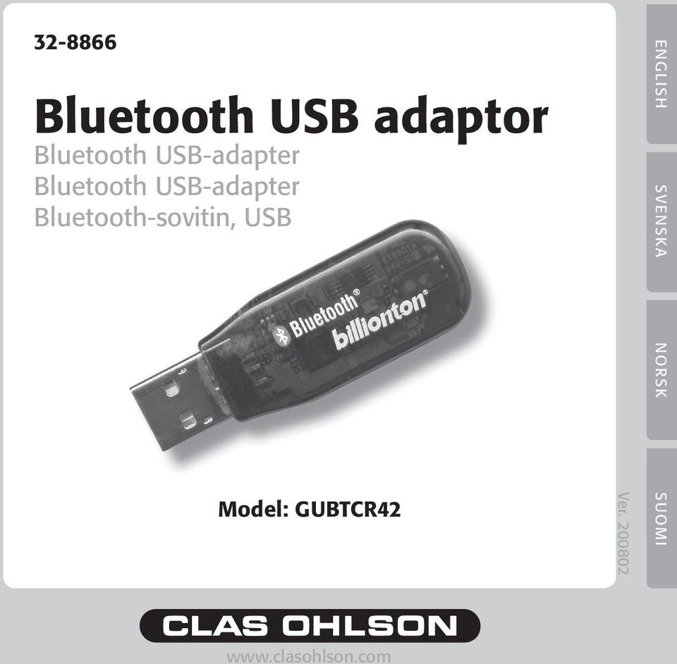 Bluetooth-sovitin, USB ENGLISH SVENSKA
