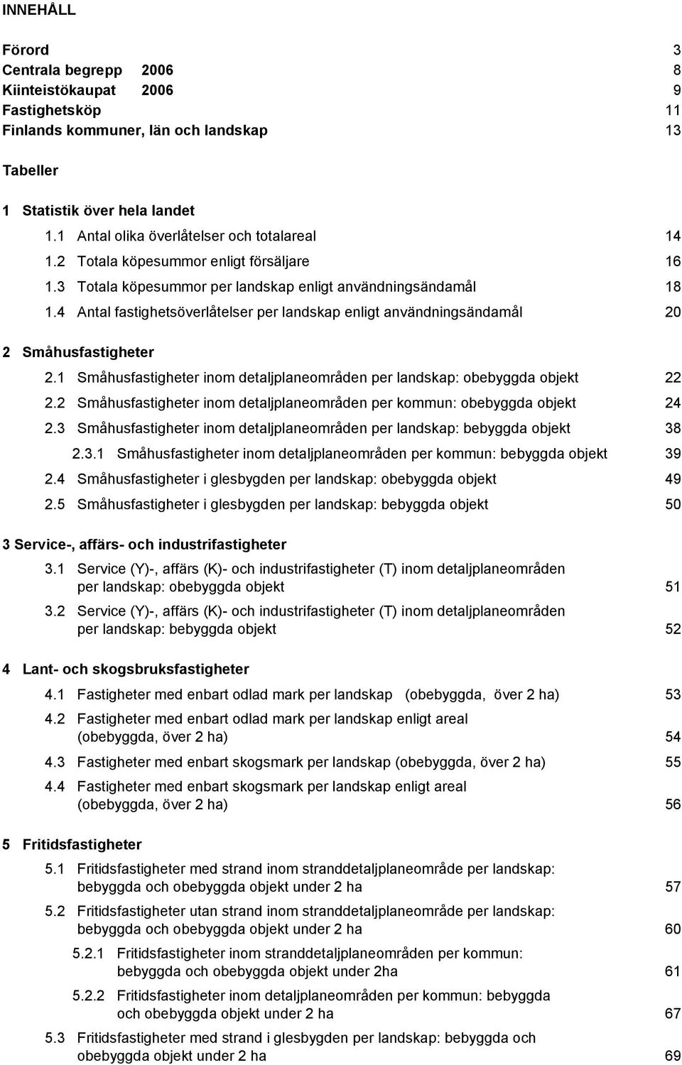 4 Antal fastighetsöverlåtelser per landskap enligt användningsändamål 20 2 Småhusfastigheter 2.1 Småhusfastigheter inom detaljplaneområden per landskap: obebyggda objekt 22 2.