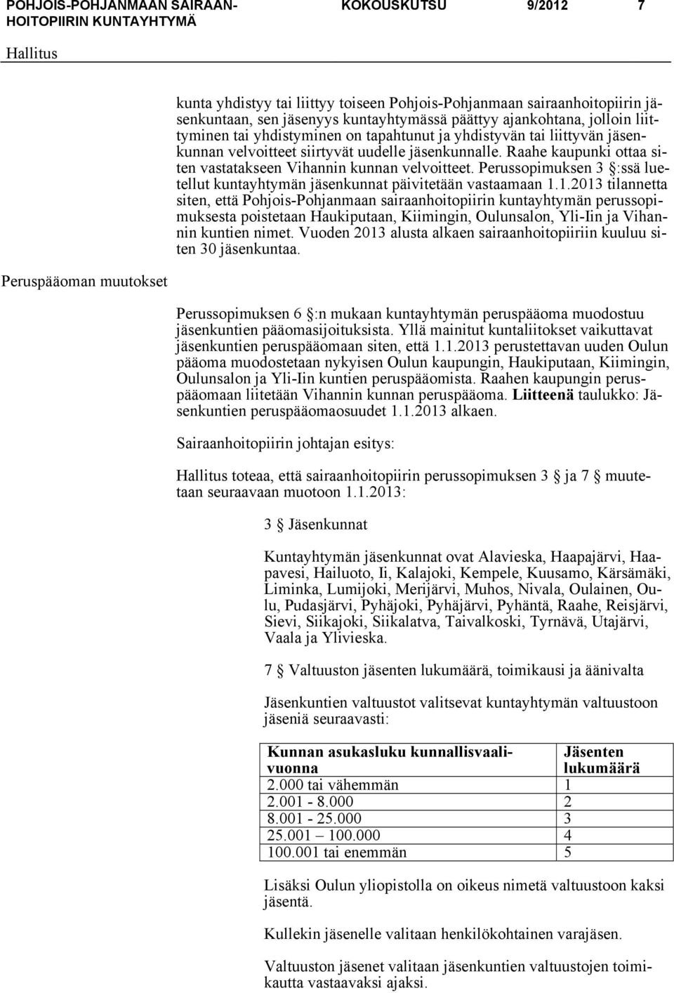 Perussopimuksen 3 :ssä luetellut kuntayhtymän jäsenkunnat päivitetään vastaamaan 1.