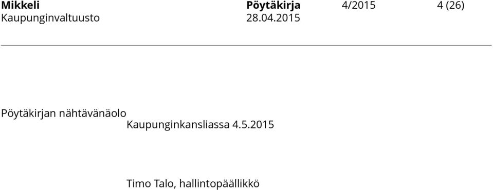 2015 Pöytäkirjan nähtävänäolo
