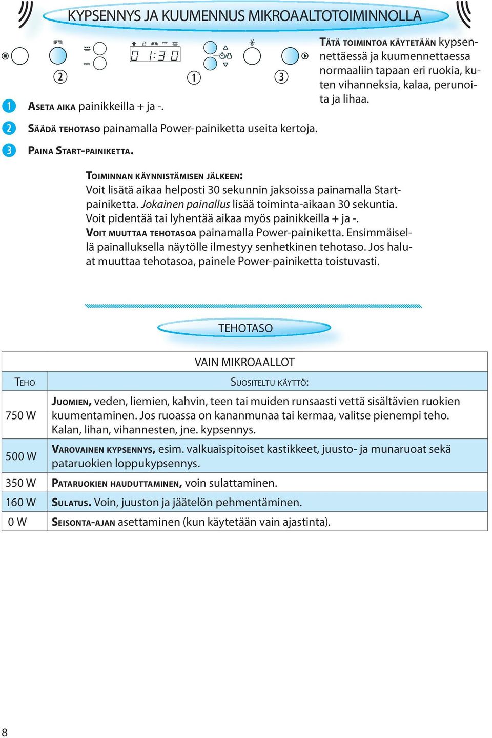 TOIMINNAN KÄYNNISTÄMISEN JÄLKEEN: Voit lisätä aikaa helposti 30 sekunnin jaksoissa painamalla Startpainiketta. Jokainen painallus lisää toiminta-aikaan 30 sekuntia.