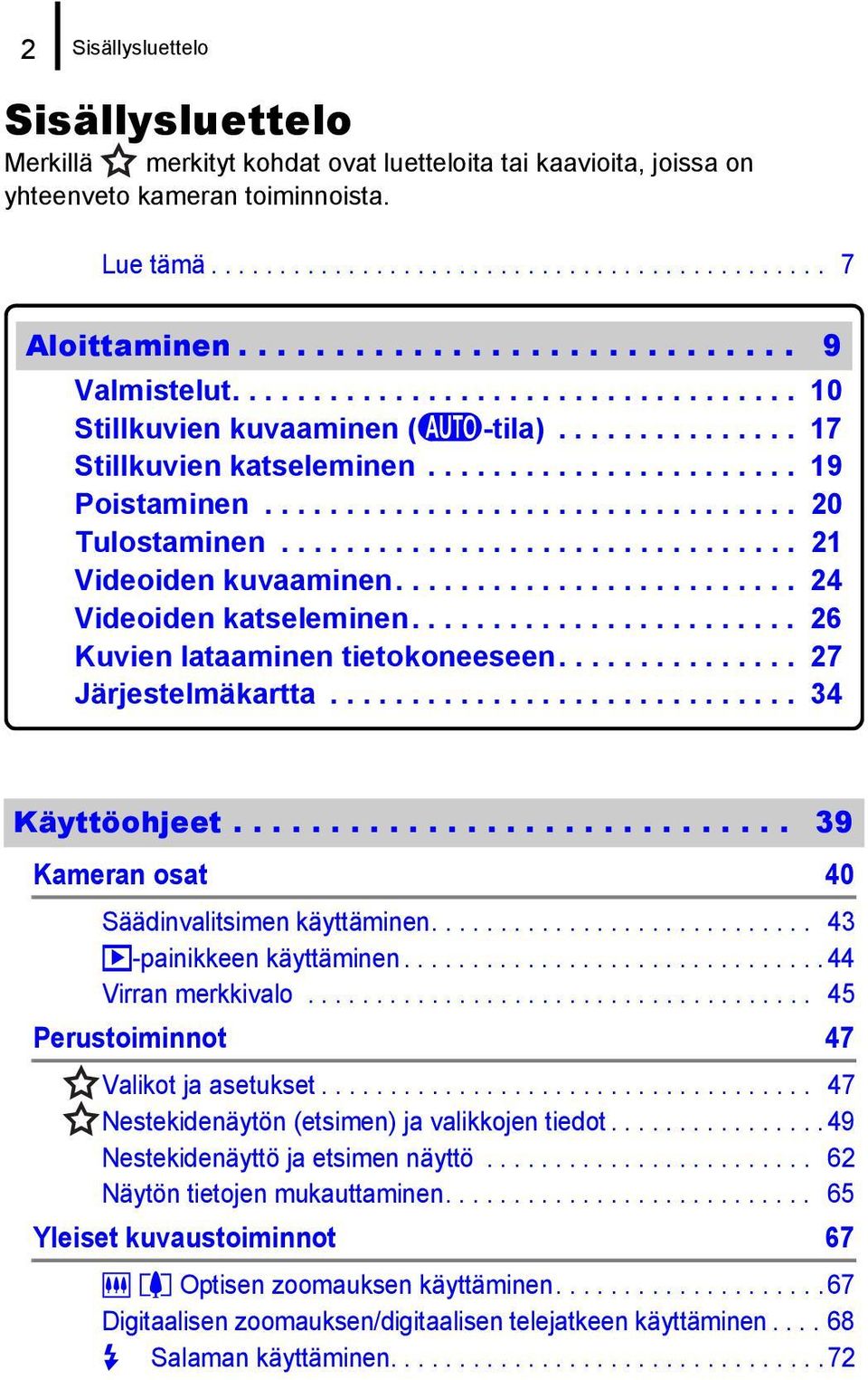 ................................ 20 Tulostaminen................................ 21 Videoiden kuvaaminen......................... 24 Videoiden katseleminen........................ 26 Kuvien lataaminen tietokoneeseen.