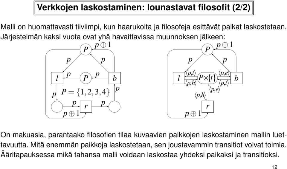 Järjestelmän kaksi vuota ovat yhä havaittavissa muunnoksen jälkeen: p 1 p 1 P P p p p p p l p p 1 p P P = {1,2,3,4} p r p b p l p,t p,h P {t} r