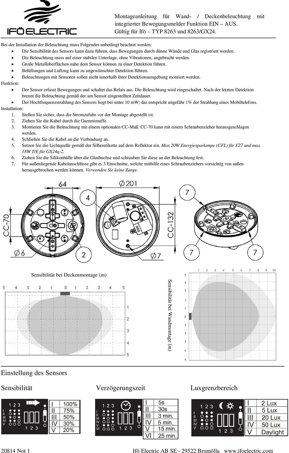 Die Beleuchtung muss auf einer stabilen Unterlage, ohne Vibrationen, angebracht werden. Große Metalloberflächen nahe dem Sensor können zu einer Detektion führen.