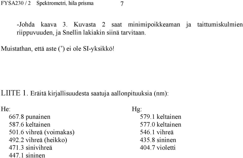 Muistathan, että aste ( ) ei ole SI-yksikkö! LIITE 1.