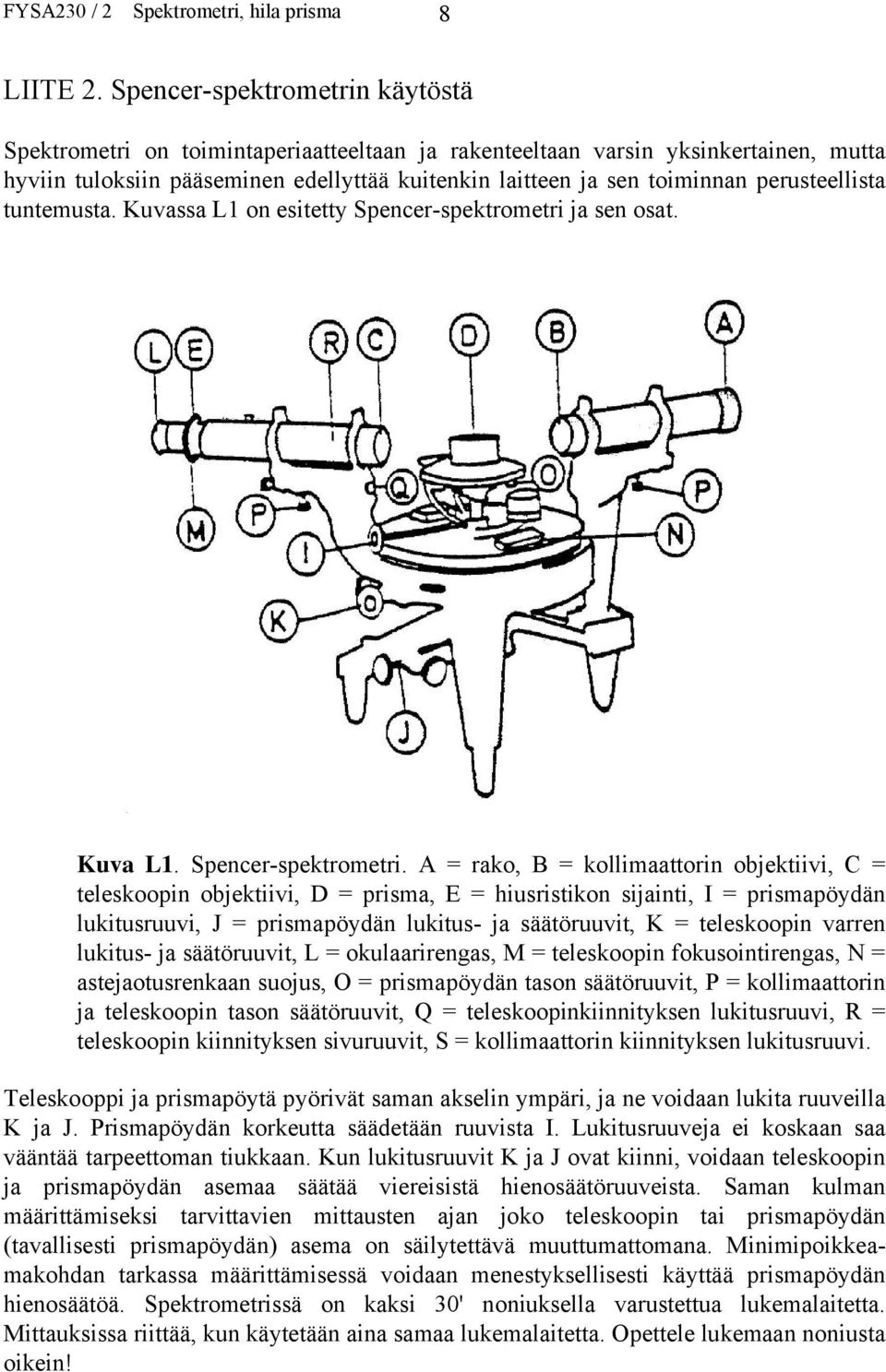 perusteellista tuntemusta. Kuvassa L1 on esitetty Spencer-spektrometri 