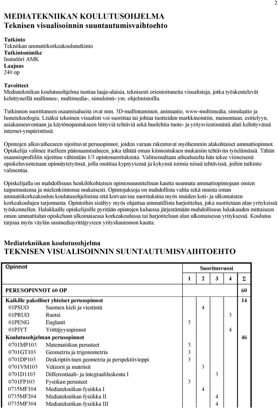 Tutkinnon suorittaneen osaamisalueita ovat mm. 3D-mallintaminen, animaatio, www-multimedia, simulaatio ja lumeteknologia.