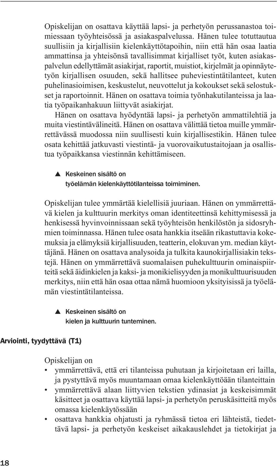 asiakirjat, raportit, muistiot, kirjelmät ja opinnäytetyön kirjallisen osuuden, sekä hallitsee puheviestintätilanteet, kuten puhelinasioimisen, keskustelut, neuvottelut ja kokoukset sekä selostukset