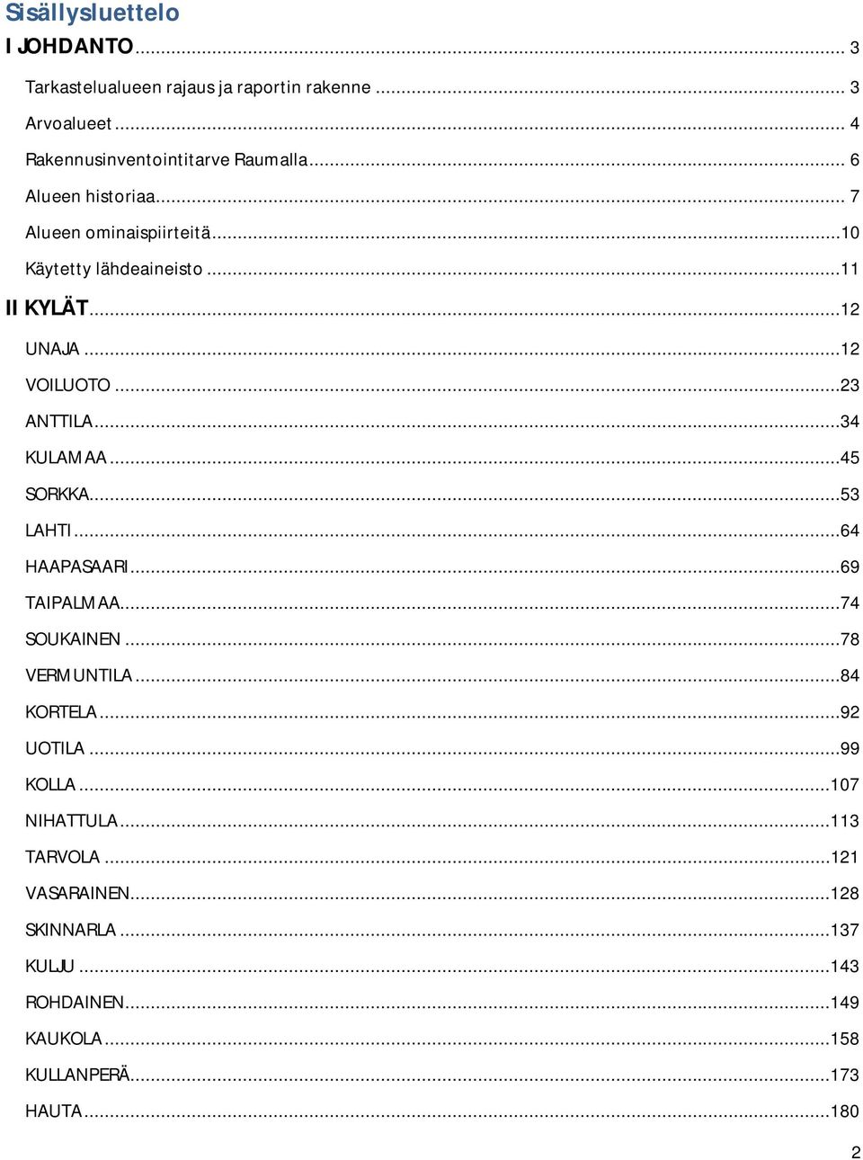 ..34 KULAMAA...45 SORKKA...53 LAHTI...64 HAAPASAARI...69 TAIPALMAA...74 SOUKAINEN...78 VERMUNTILA...84 KORTELA...92 UOTILA...99 KOLLA.