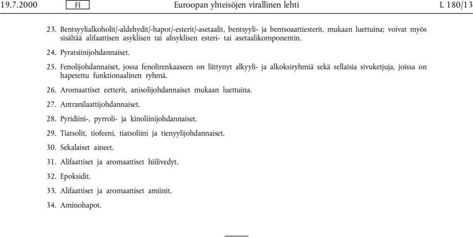 asetaalikomponentin. 24. Pyratsiinijohdannaiset. 25.