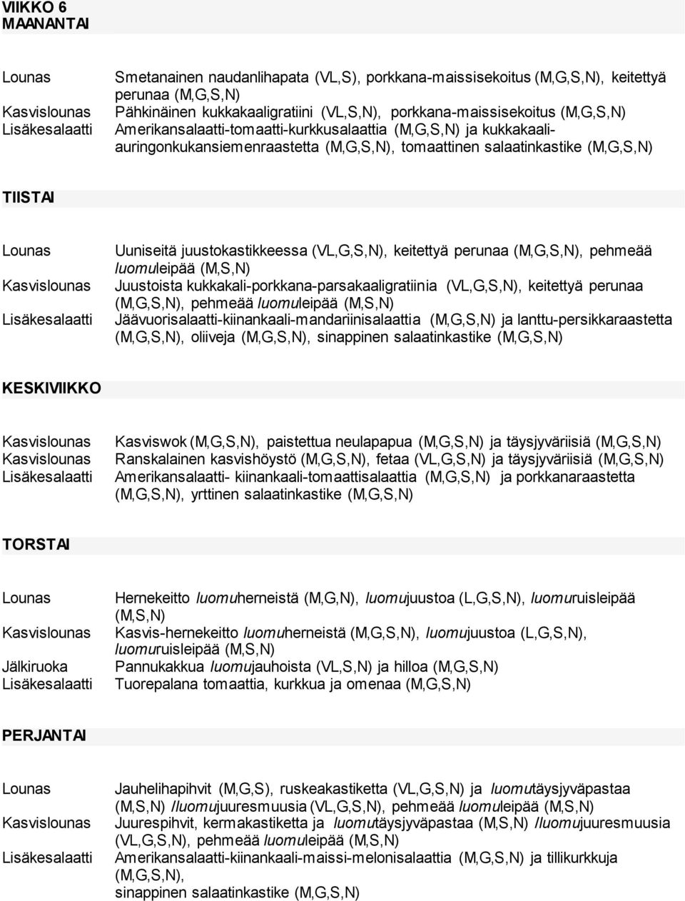 kukkakali-porkkana-parsakaaligratiinia (VL,G,S,N), keitettyä perunaa Jäävuorisalaatti-kiinankaali-mandariinisalaattia ja lanttu-persikkaraastetta, oliiveja, sinappinen salaatinkastike Kasviswok,