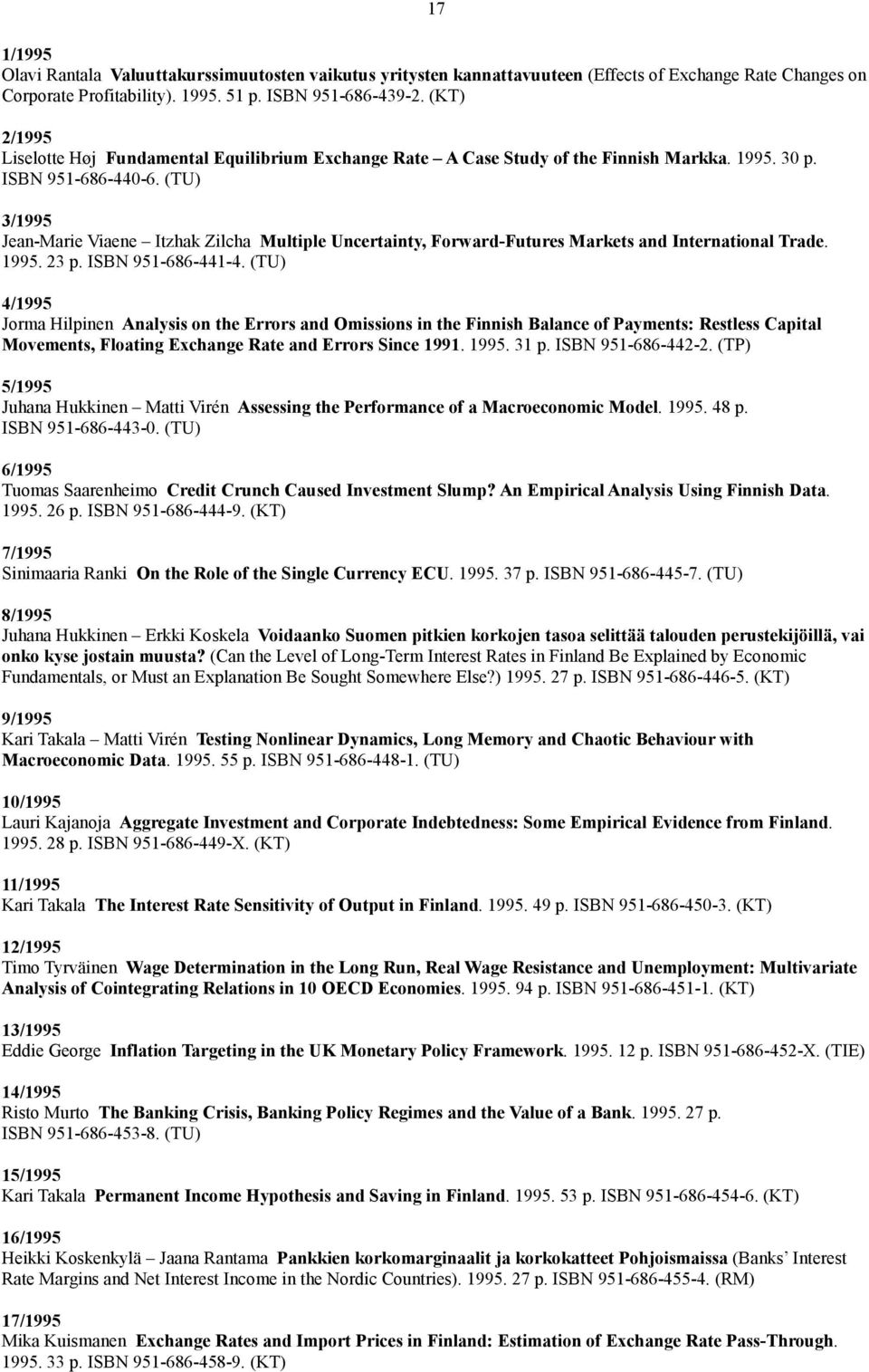 (TU) 3/1995 Jean-Marie Viaene Itzhak Zilcha Multiple Uncertainty, Forward-Futures Markets and International Trade. 1995. 23 p. ISBN 951-686-441-4.