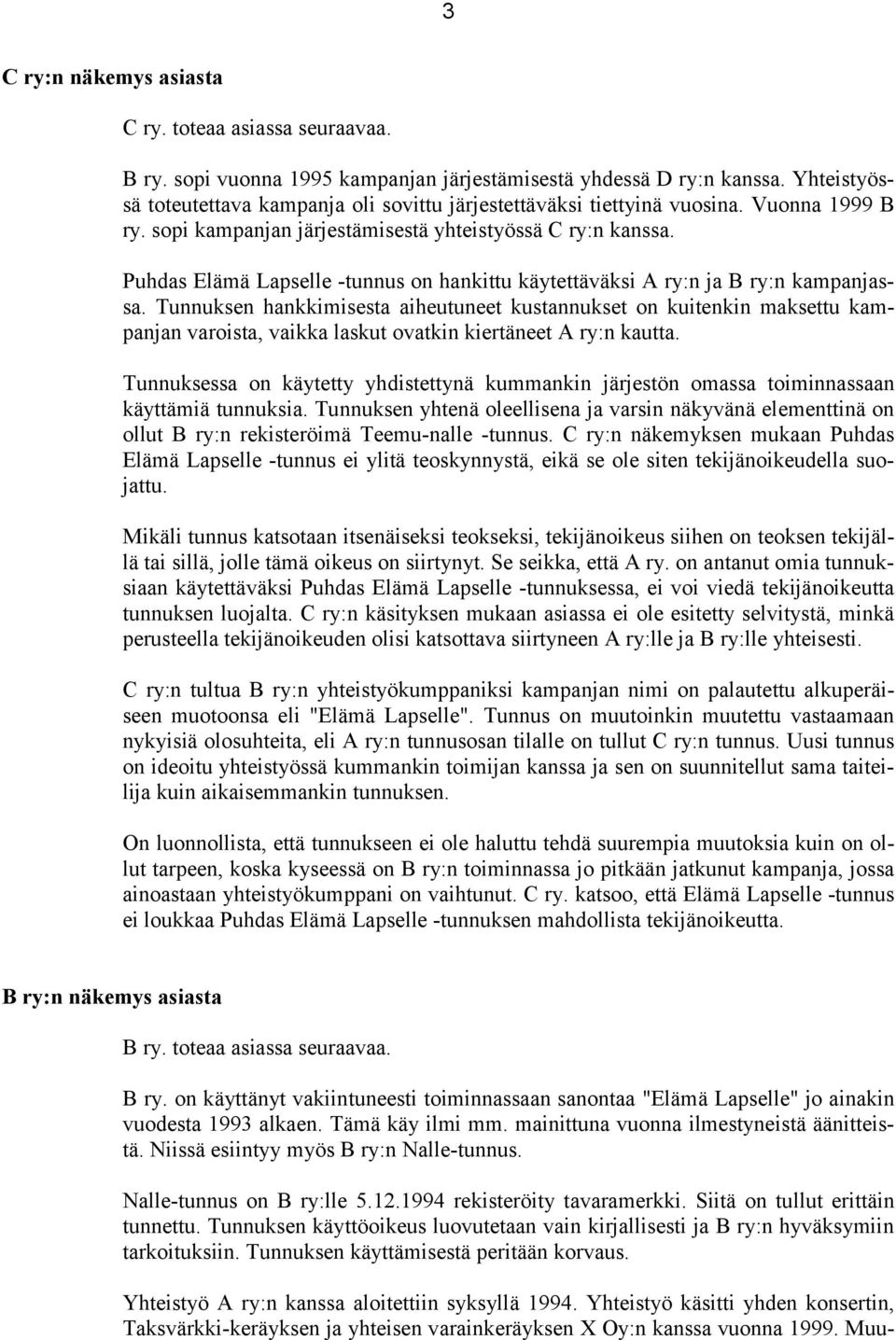 Puhdas Elämä Lapselle -tunnus on hankittu käytettäväksi A ry:n ja B ry:n kampanjassa.