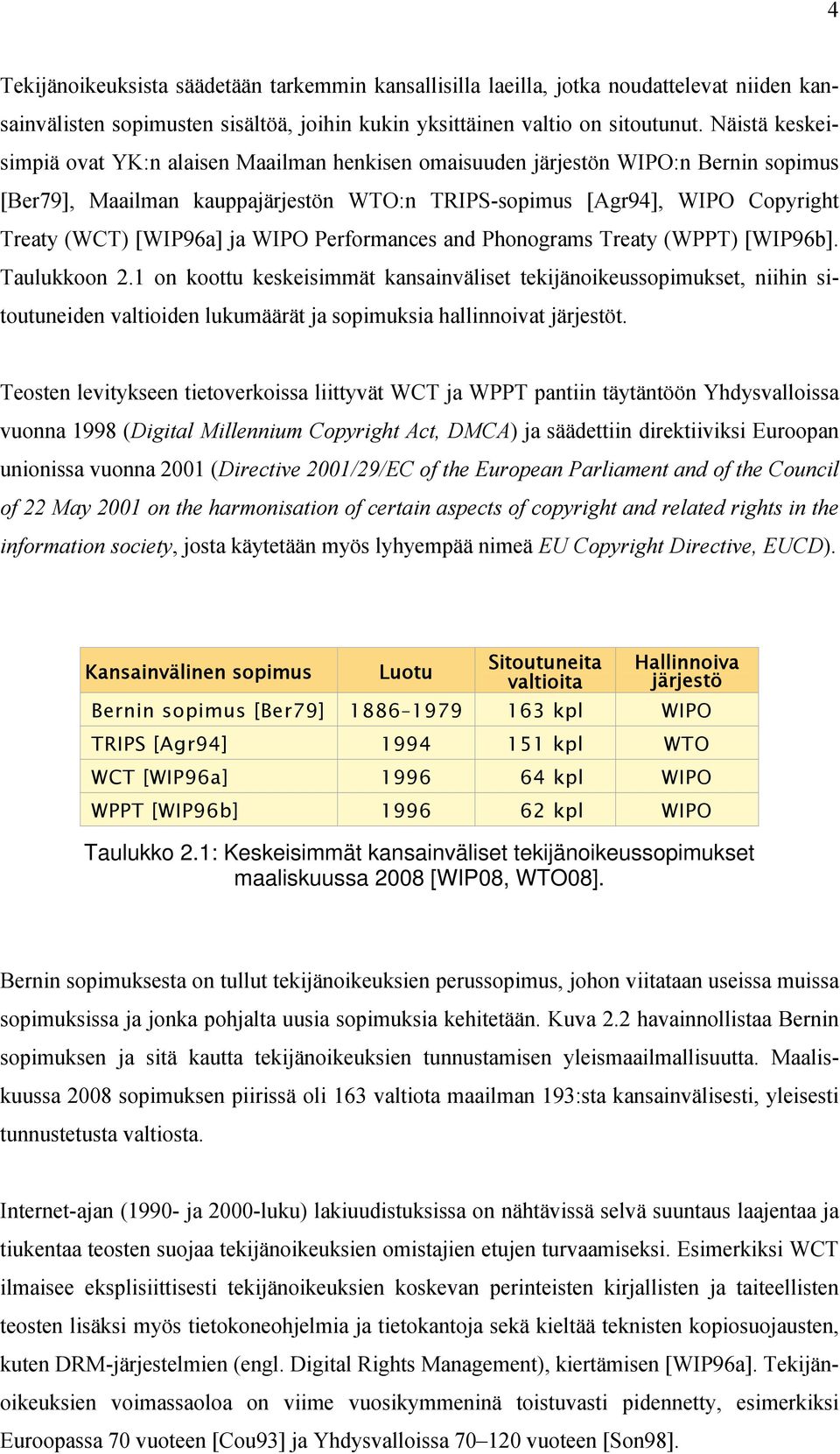 ja WIPO Performances and Phonograms Treaty (WPPT) [WIP96b]. Taulukkoon 2.