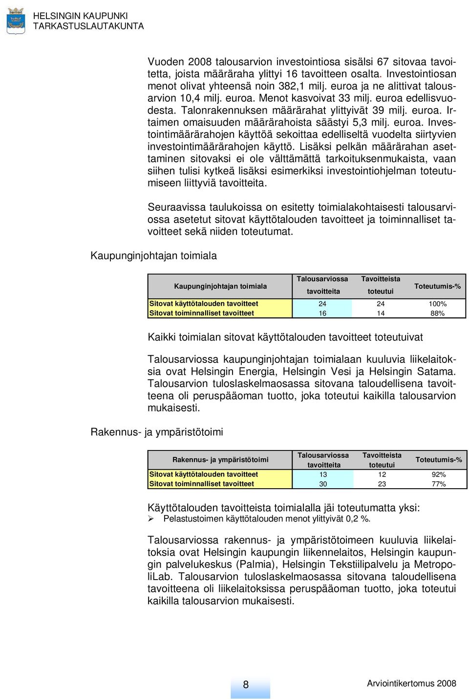 euroa. Investointimäärärahojen käyttöä sekoittaa edelliseltä vuodelta siirtyvien investointimäärärahojen käyttö.