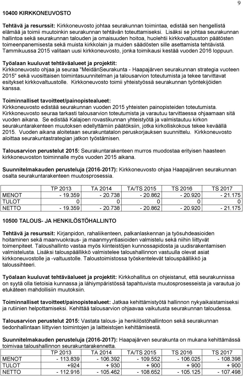 asettamista tehtävistä. Tammikuussa 2015 valitaan uusi kirkkoneuvosto, jonka toimikausi kestää vuoden 2016 loppuun.