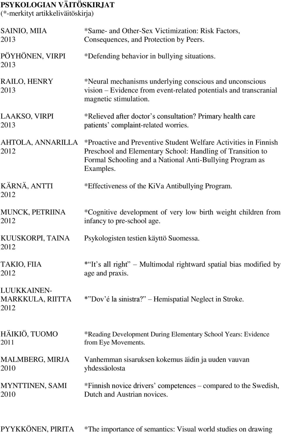 RAILO, HENRY *Neural mechanisms underlying conscious and unconscious 2013 vision Evidence from event-related potentials and transcranial magnetic stimulation.