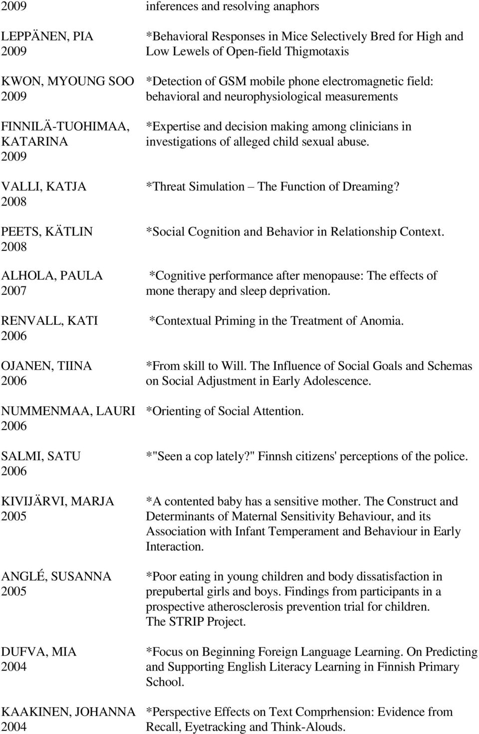 in investigations of alleged child sexual abuse. *Threat Simulation The Function of Dreaming? *Social Cognition and Behavior in Relationship Context.