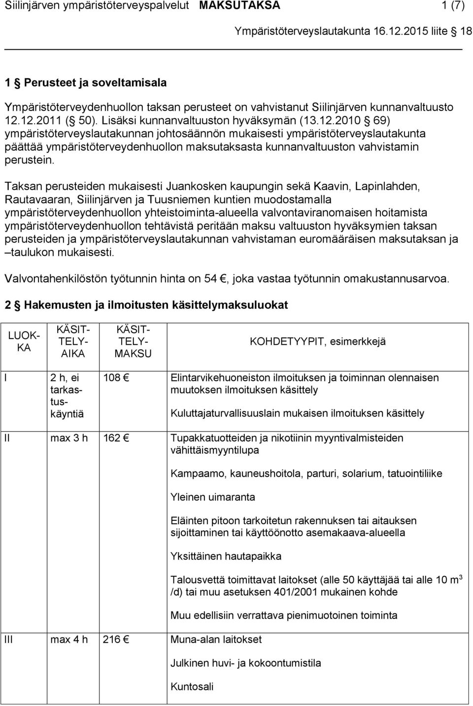 2010 69) ympäristöterveyslautakunnan johtosäännön mukaisesti ympäristöterveyslautakunta päättää ympäristöterveydenhuollon maksutaksasta kunnanvaltuuston vahvistamin perustein.