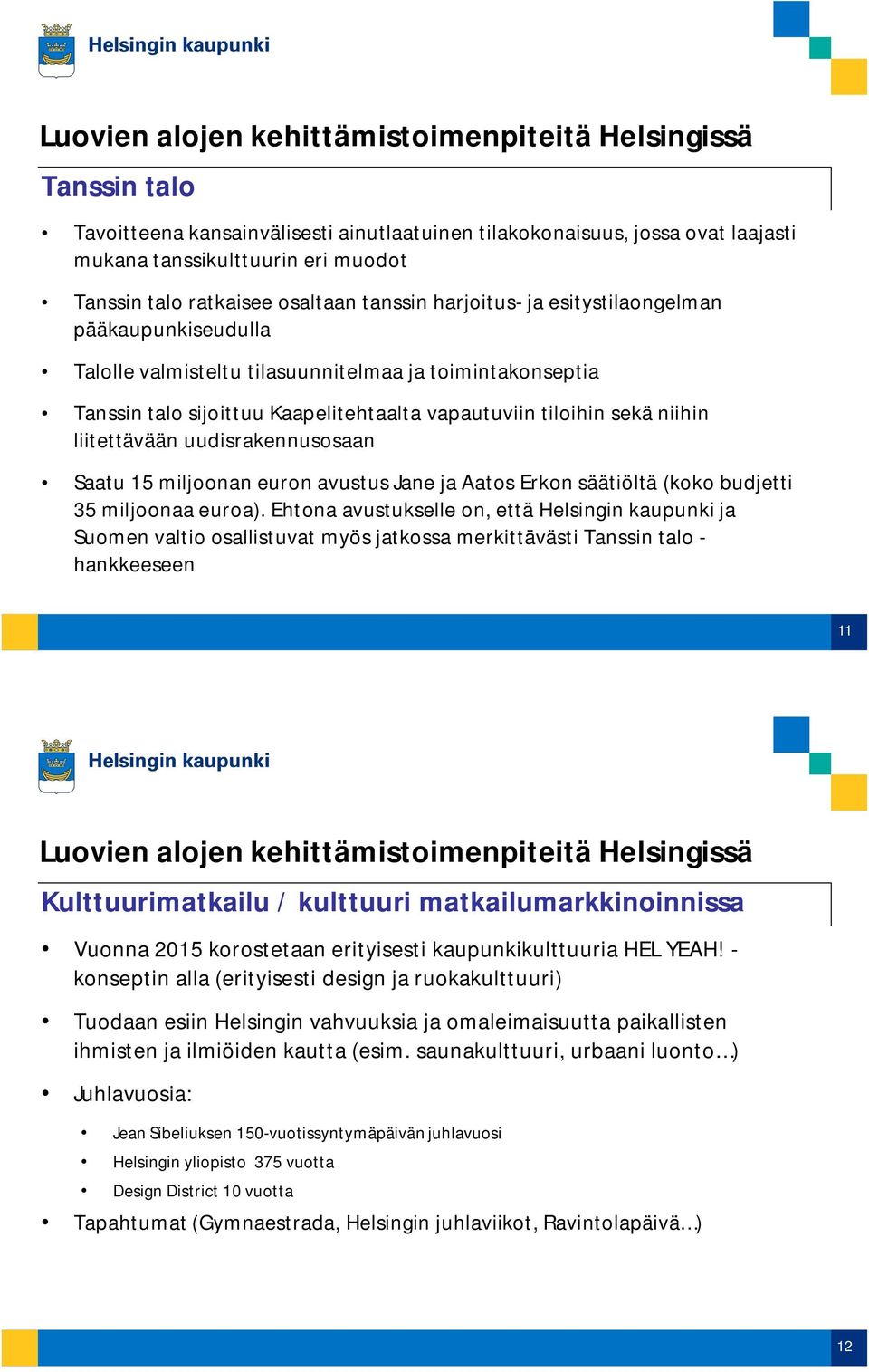 sekä niihin liitettävään uudisrakennusosaan Saatu 15 miljoonan euron avustus Jane ja Aatos Erkon säätiöltä (koko budjetti 35 miljoonaa euroa).