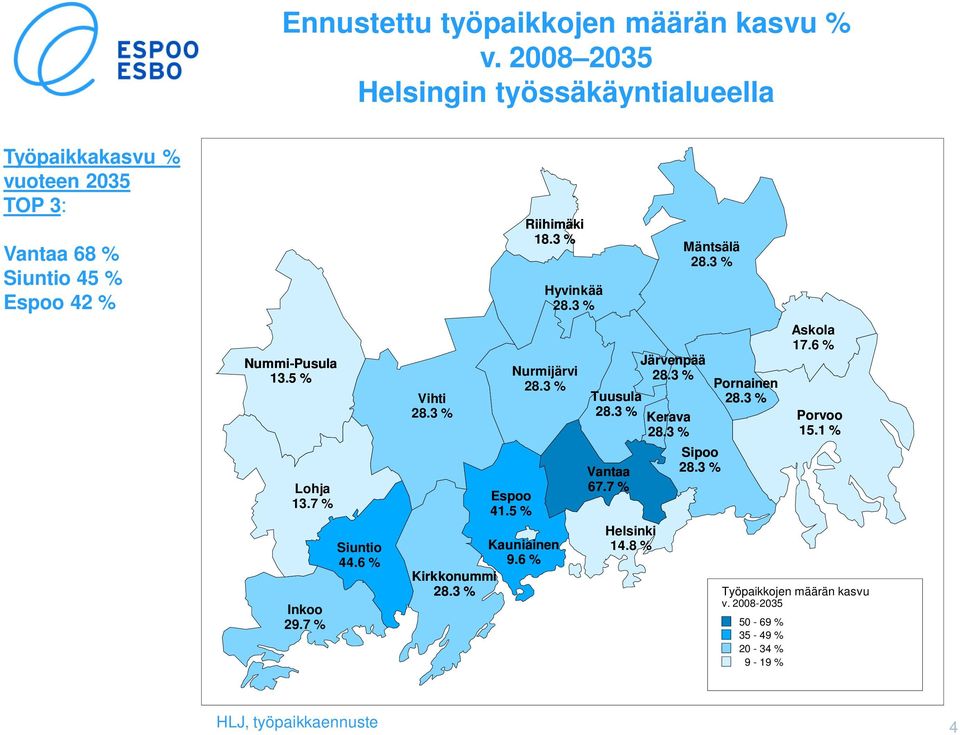 Nummi-Pusula 13.5 % Lohja 13.7 % Inkoo 29.7 % Siuntio 44.6 % Vihti Espoo 41.5 % Riihimäki 18.3 % Kauniainen 9.