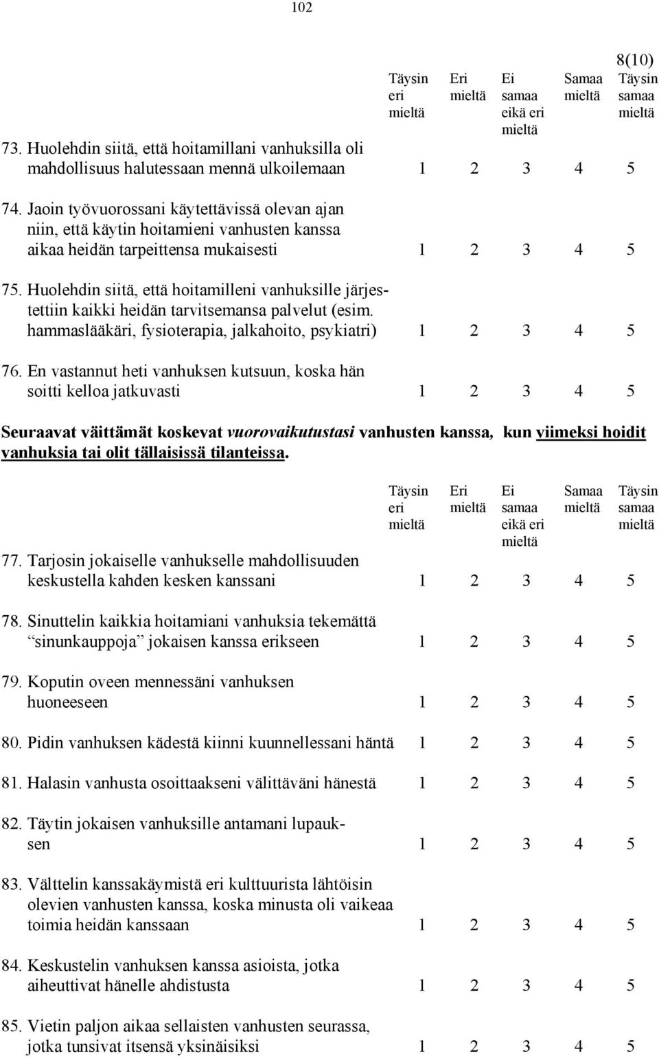 Huolehdin siitä, että hoitamilleni vanhuksille järjestettiin kaikki heidän tarvitsemansa palvelut (esim. hammaslääkäri, fysioterapia, jalkahoito, psykiatri) 1 2 3 4 5 76.