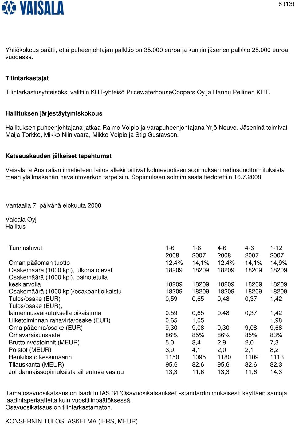 Hallituksen järjestäytymiskokous Hallituksen puheenjohtajana jatkaa Raimo Voipio ja varapuheenjohtajana Yrjö Neuvo. Jäseninä toimivat Maija Torkko, Mikko Niinivaara, Mikko Voipio ja Stig Gustavson.
