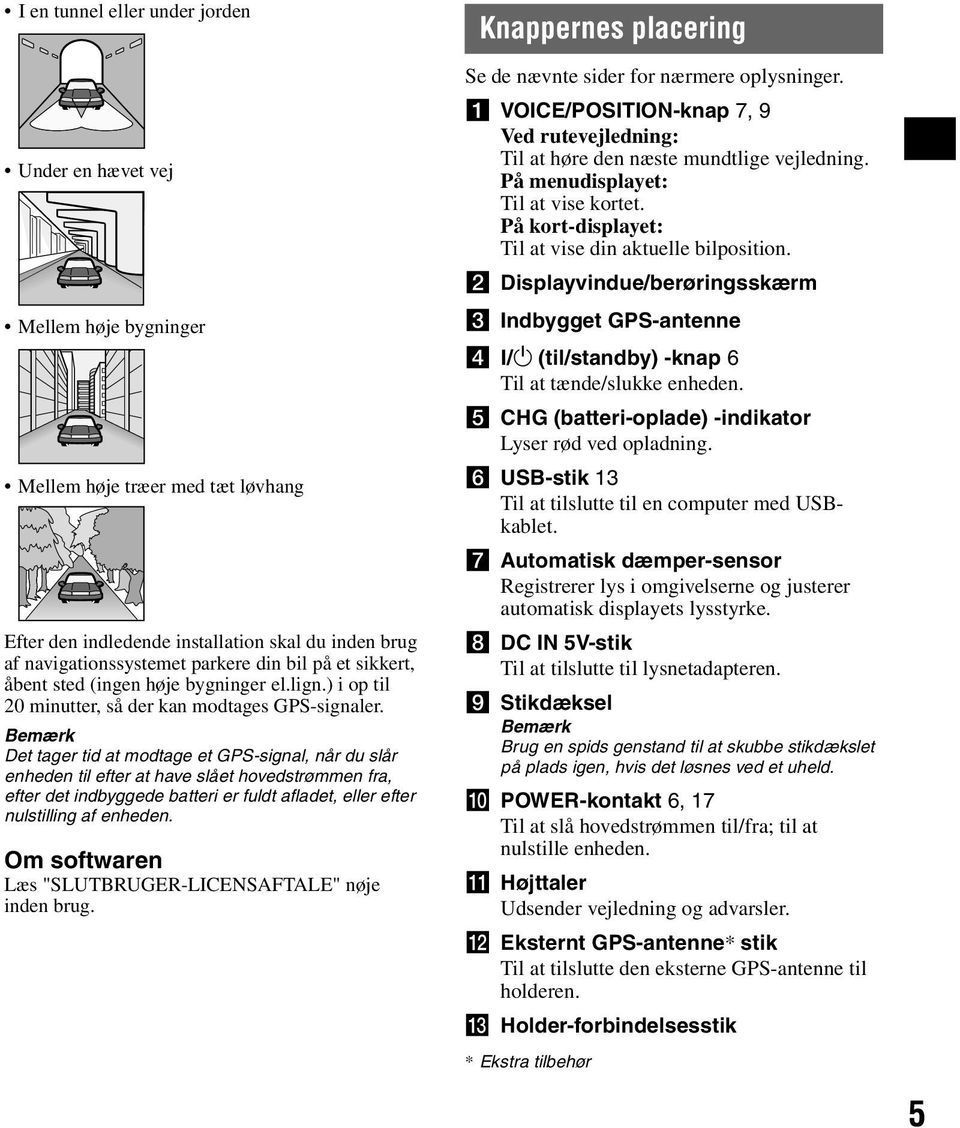 Bemærk Det tager tid at modtage et GPS-signal, når du slår enheden til efter at have slået hovedstrømmen fra, efter det indbyggede batteri er fuldt afladet, eller efter nulstilling af enheden.