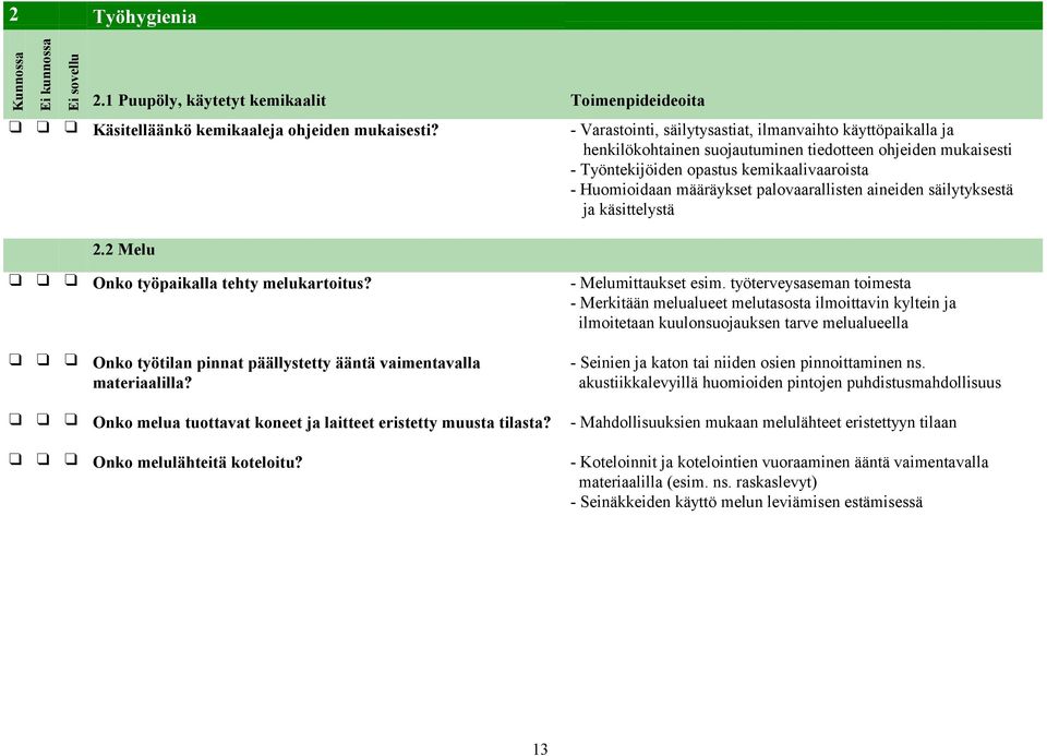 palovaarallisten aineiden säilytyksestä ja käsittelystä 2.2 Melu Onko työpaikalla tehty melukartoitus? - Melumittaukset esim.