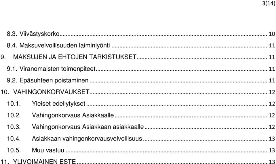 .. 11 10. VAHINGONKORVAUKSET... 12 10.1. Yleiset edellytykset... 12 10.2. Vahingonkorvaus Asiakkaalle... 12 10.3.