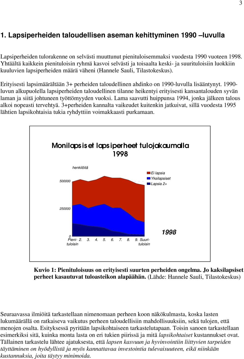 Erityisesti lapsimäärältään 3+ perheiden taloudellinen ahdinko on 1990-luvulla lisääntynyt.