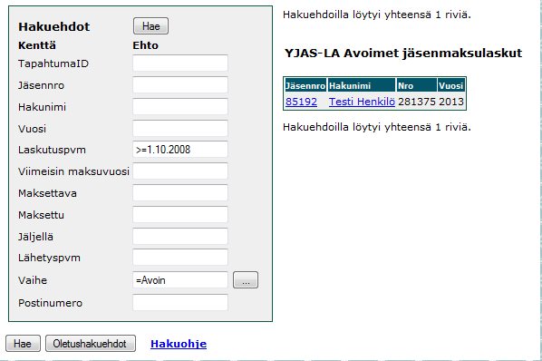 20 (28) 4.4.1. Liittyneiden lista Esimerkkiraportti 4.5.