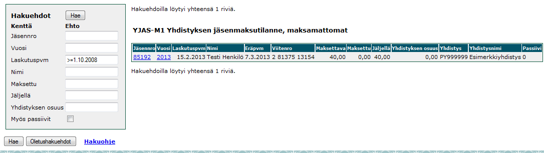 21 (28) 4.5.1. Tilisiirtolomake Esimerkkiraportti 4.6.