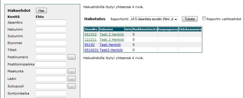 7 (28) 2.2. Tiedon hakeminen Sovelluksen käyttö aloitetaan hakemalla tietoja hakusivulle.