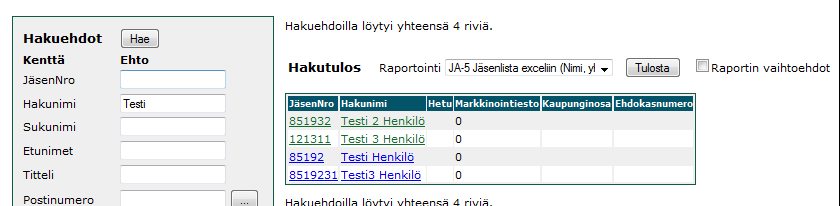 Hakusivu Sovelluksen käyttö aloitetaan suorittamalla haku.