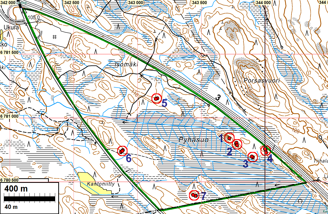 4 suurena etenkin tutkitun alueen laajuuteen nähden (n. 140 ha josta suo lisäksi kattaa huomattavan osan).