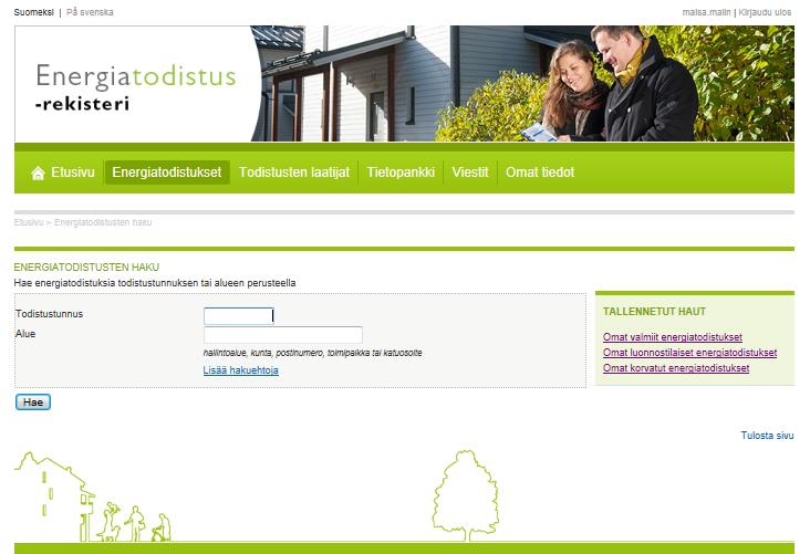 Energiatodistusten hakusivu 1 / 2 1. Varsinainen hakualue 2.