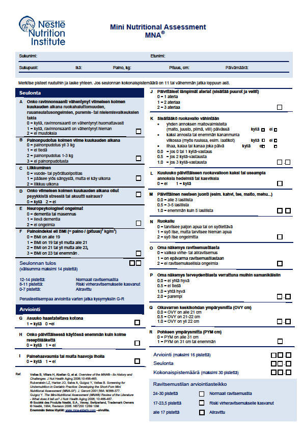 Liite 1 Mini Nutritional Assesment -testi