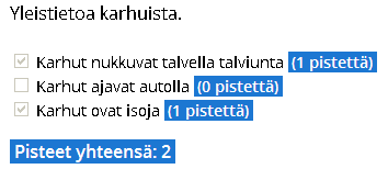 Kohtia voi valita useampikin Sitten paina tallenna, kun olet valinnut. Tallennuksen jälkeen tulokset tulevat näkyville.