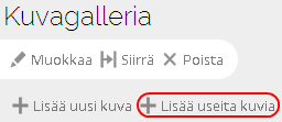 Valitse lähetettävä kuva painamalla Selaa ja etsi haluamasi kuva koneelta ja paina Avaa. Kun olet valinnut kuvan paina Tallenna. Jos haluat lisätä useita kuvia kerralla, paina + Lisää useita kuvia.