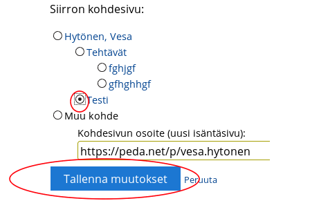 Sivun siirtäminen Voit siirtää sivuja jotka ovat samalla sivulla, toistensa sivuihin alisivuiksi. Esim. minulla on 3 sivua; Tehtävät, Testi ja Uber.