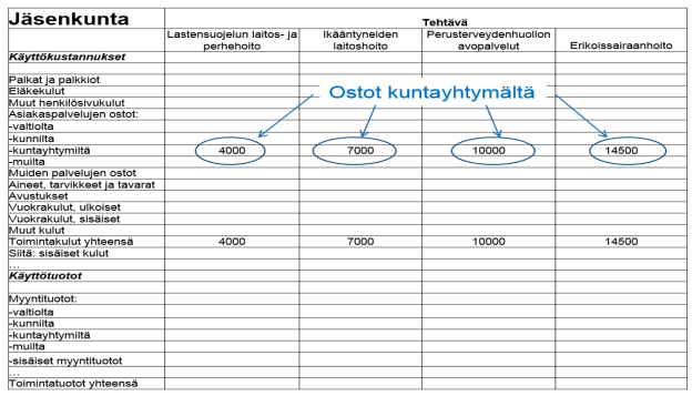 Käyttötalous tilastointiohjeet ja esimerkit Kuntayhtymä/peruspalveluliikelaitoskuntayhtymä alueen sotepalvelujen hoitajana Jäsenkunnan käyttötalous