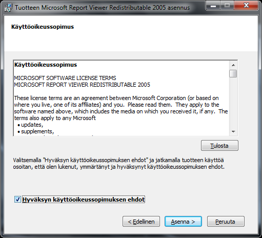 14(33) 2.3. Microsoft Report Viewerin asennus Klikkaa Seuraava