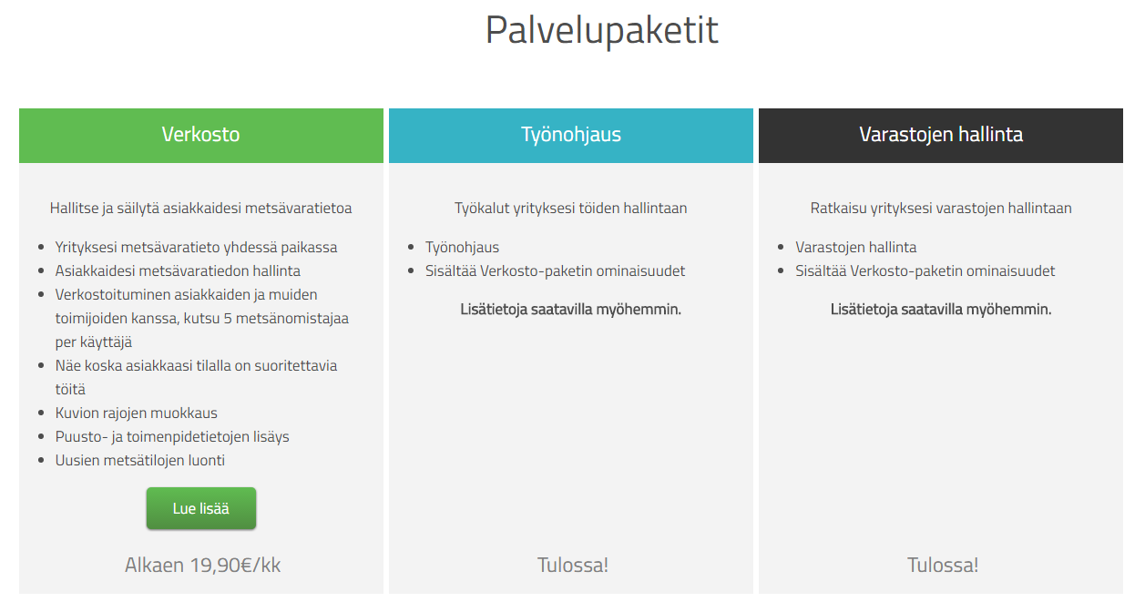 26 KUVA 21. Palvelupaketit Sisältötyyppejä sekä muita ominaisuuksia laatiessa functions.