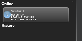 EPiServer-alusta 133 sauta vasenta kehystä, jolloin vierailijatietoruutu laajennetaan. Verkko- ja historiatiedot.