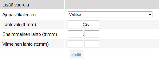 mutta jälkikäteen on helppo muuttaa lähtöaikoja. 2.3.2 Ajopäiväkalenterin kohdistaminen vuorolle Käytä käyttöösi sopivaa valmista olemassa olevaa kalenteria, esim.