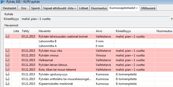 Esimerkkipylväs verkossa ja sen kunnossapitotiedot järjestelmässä Kuvassa 3 on esitetty eräs Carunan pylväs ja tämän kunnossapitotiedot verkkotietojärjestelmän