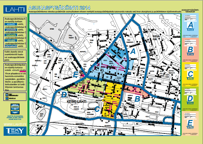 LAHDEN KESKUSTAN PYSÄKÖINTIPOLITIIKKA 2014 30 7. ASUKAS- JA YLEISPYSÄKÖINTITUNNUKSET JA MUUT ERITYISLUVAT Asukaspysäköintitunnus on tarkoitettu keskustassa vanhoissa kortteleissa asuville.