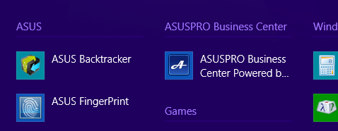 ASUSPRO Business Center ASUSPRO Business Center on sovelluskeskitin, jossa on joitakin vain ASUS -sovelluksia ja Intel Small Business Advantage (SBA) hallittavuuden parantamiseksi käytettäessä